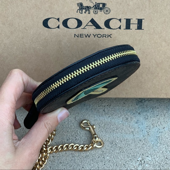 COACH Signature Beach Umbrella Round Coin Case - Picture 4 of 5